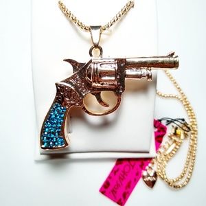 Pretty Betsey Johnson Teal Crystal Pistol Necklace